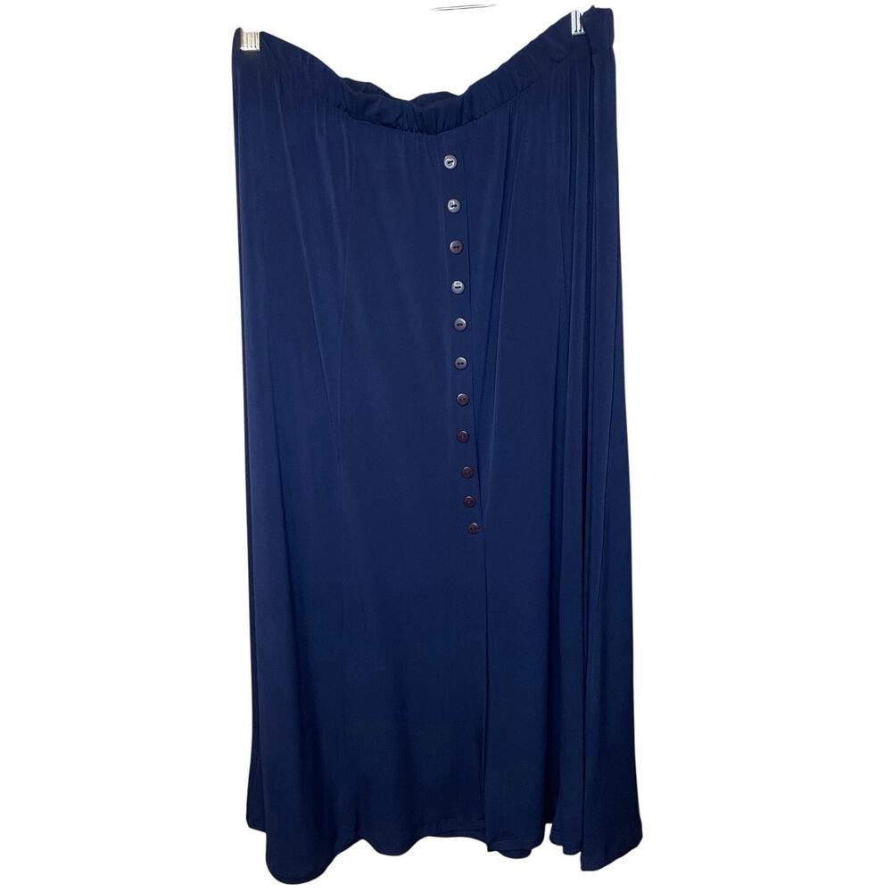 J & JL Fashion Boho Navy Blue Faux Button Up Elastic Waist MIDI Skirt Size XL